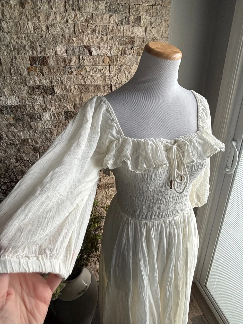 Free People Cream Ruffled Smocked Maxi Dress